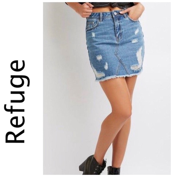refuge Dresses & Skirts - REFUGE DISTRESSED SKIRT DENIM